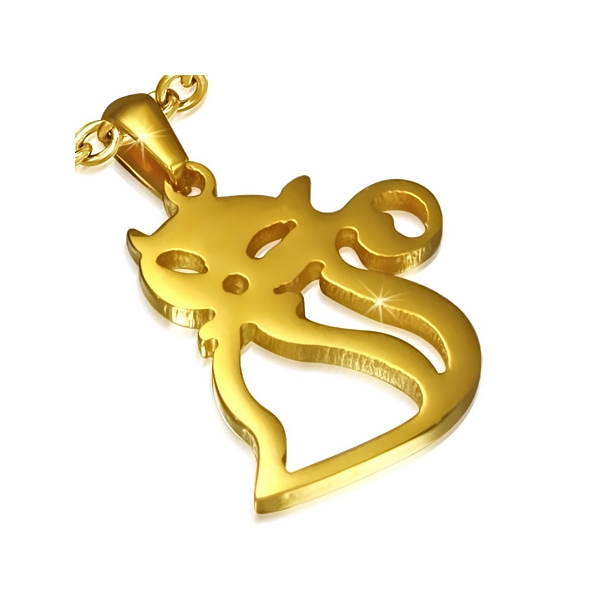 Set auriu din inox cercei si pandantiv cu pisicute [2]